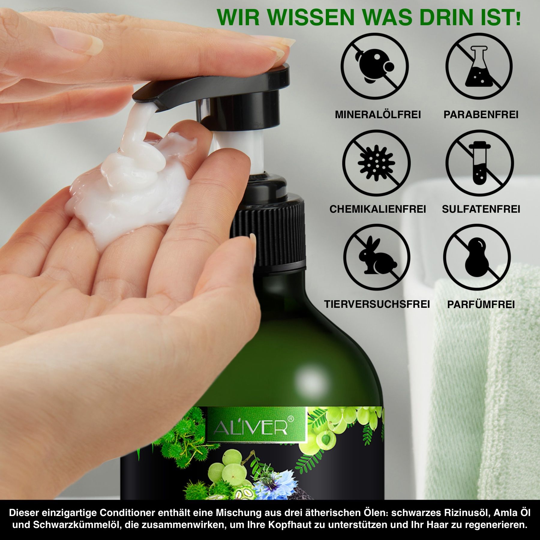 ALIVER 3-in-1 Rizinus Amla Schwarzkümmel Haarspülung