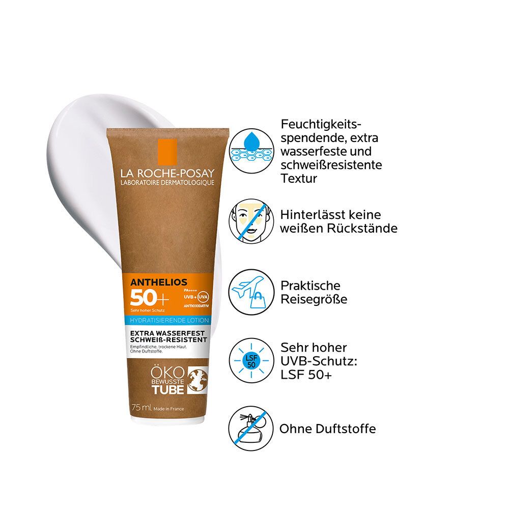 La Roche Posay Anthelios Hydratisierende Milch LSF 50+: Sonnenmilch in der Tube mit Pappe mit hohem Breitbandschutz für empfindliche und trockene Haut