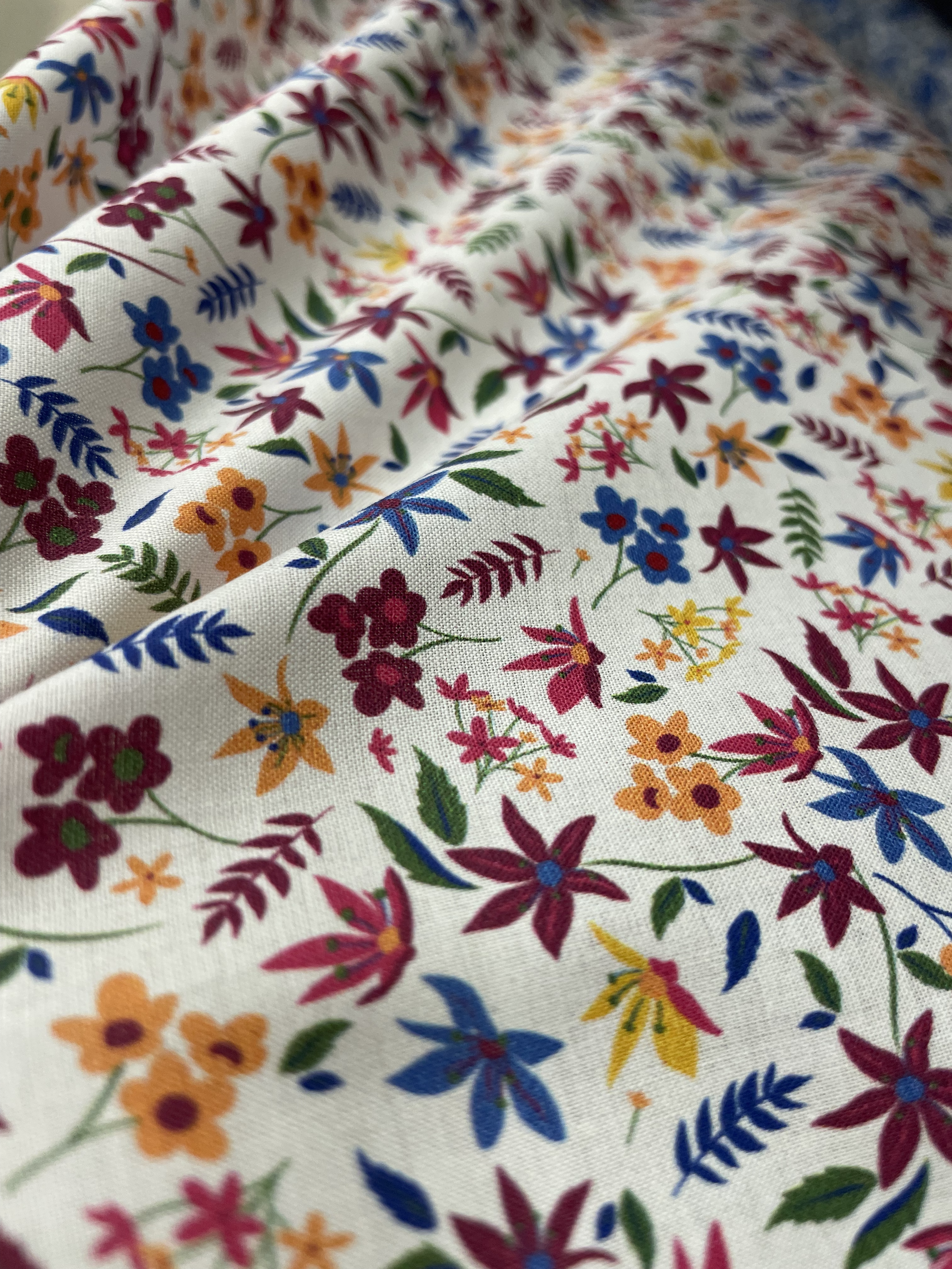 Tissu Coton Au Mètre Fleuri Terra Cotta Crème Ex1066