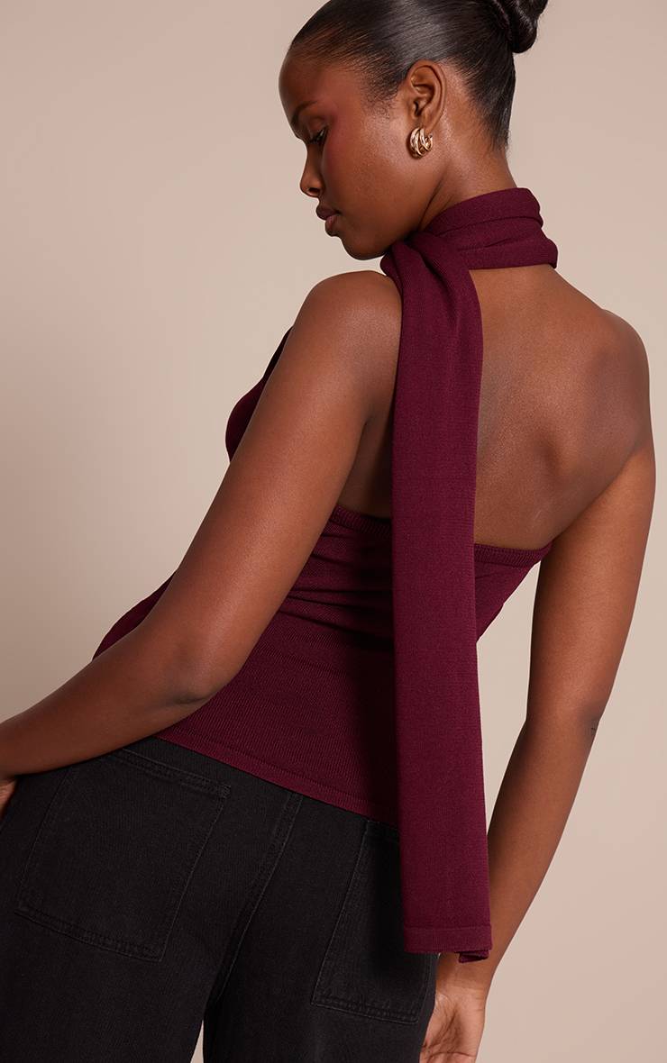 Dark Plum Haut En Maille Sans Manches Avec Détail Col Foulard