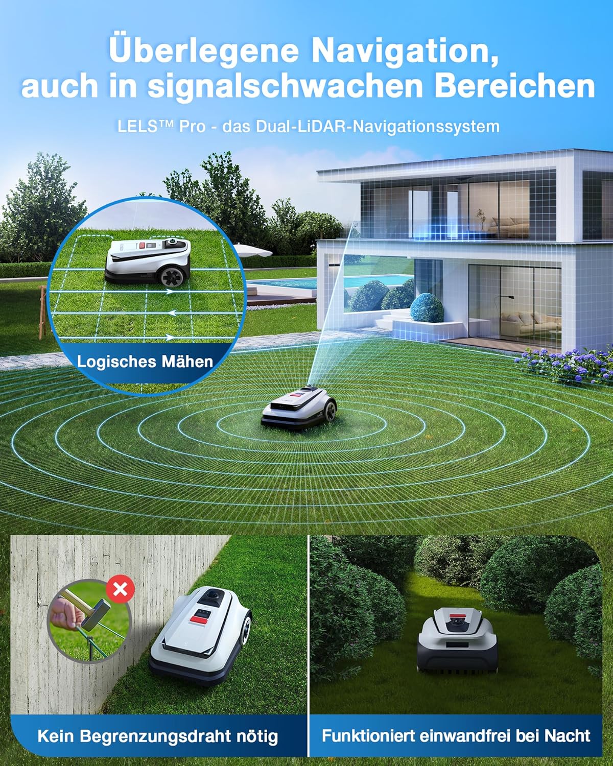 ECOVACS Goat A3000 LiDAR Mähroboter ohne Begrenzungskabel, 3000 m², Dual-LiDAR Navigation, 330 mm Schnittbreite, Rasenmäher Roboter, 45 min Schnellladung, 100W Schnitteistung, präzises Kantenmähen