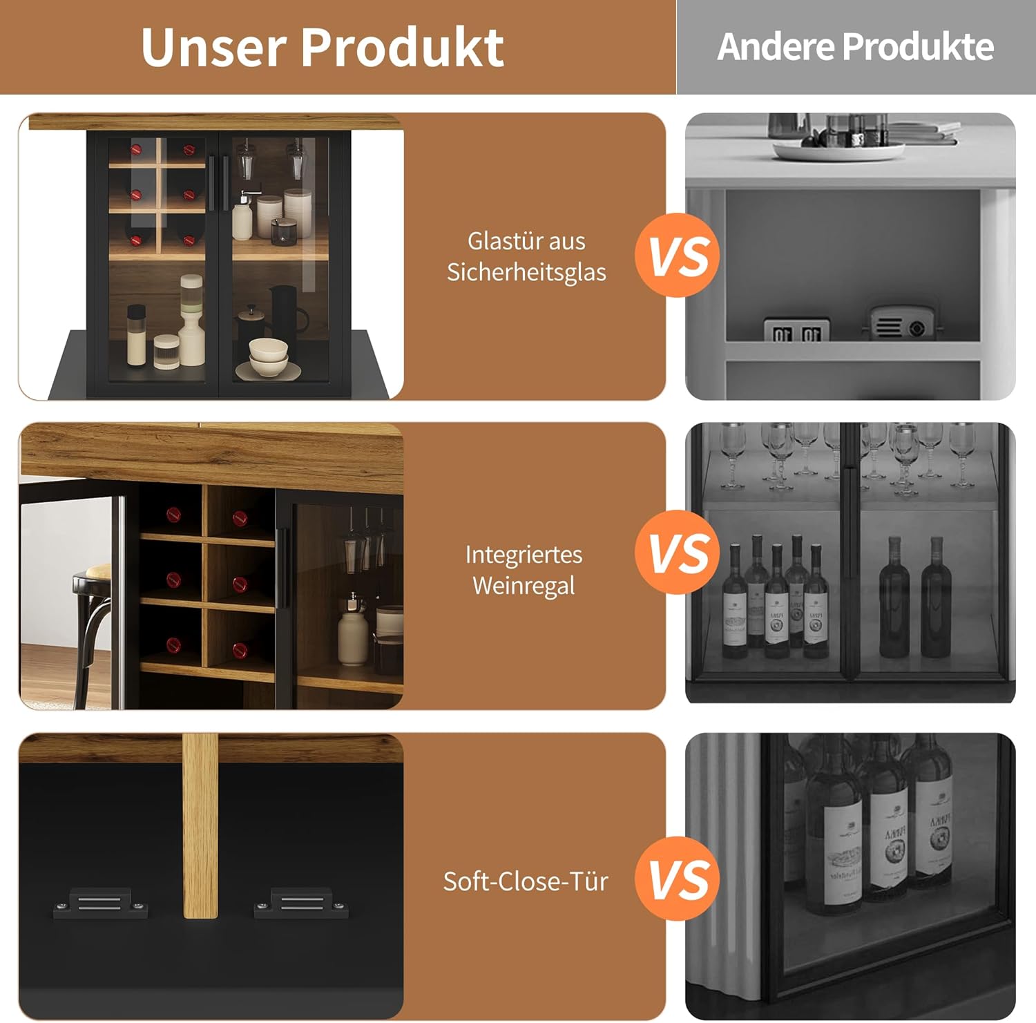 Esstisch Ausziehbar(110-140 * 80cm), Teleskoptisch für 4-6 Personen, Esstisch mit Stauraum, Esszimmertische mit Weinregal und Braune Glastür für Küche und Wohnzimmer, Schwarz（Keine Stühle）