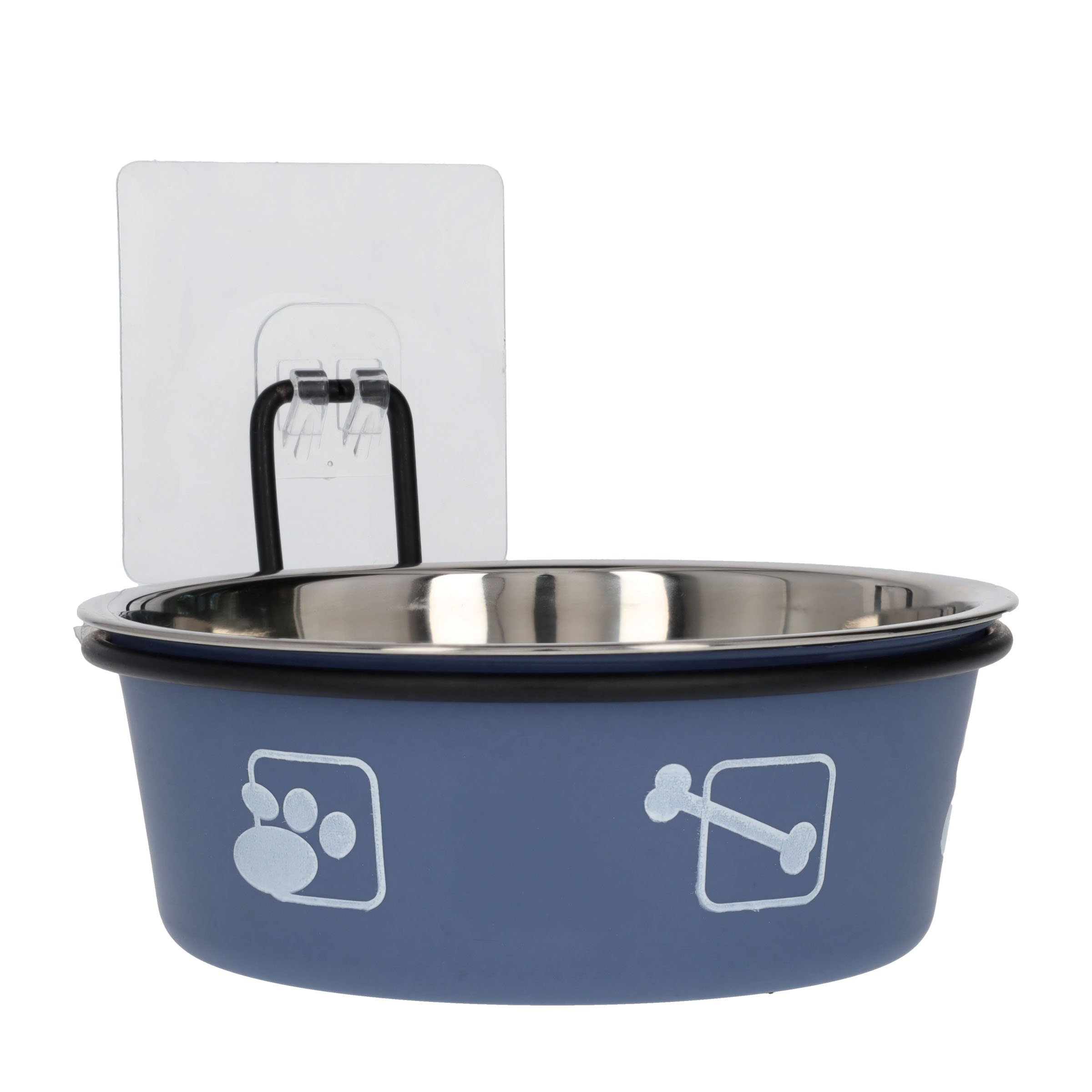 (Ø14cm) Metall Haustier Futter Napf Katzen Fressnapf Hunde Schale mit Selbstklebender Wand Halterung - Blau
