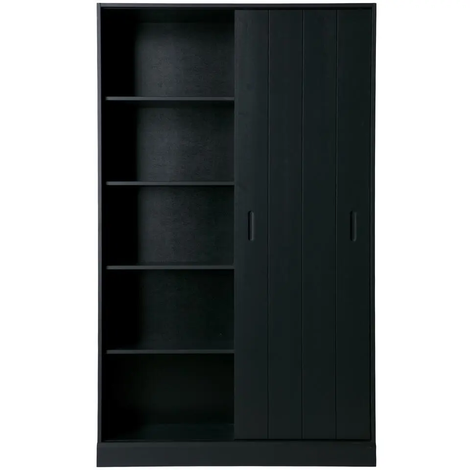 WOOOD Move schuifdeurkast - Grenen - Mat Zwart - 200x120x42