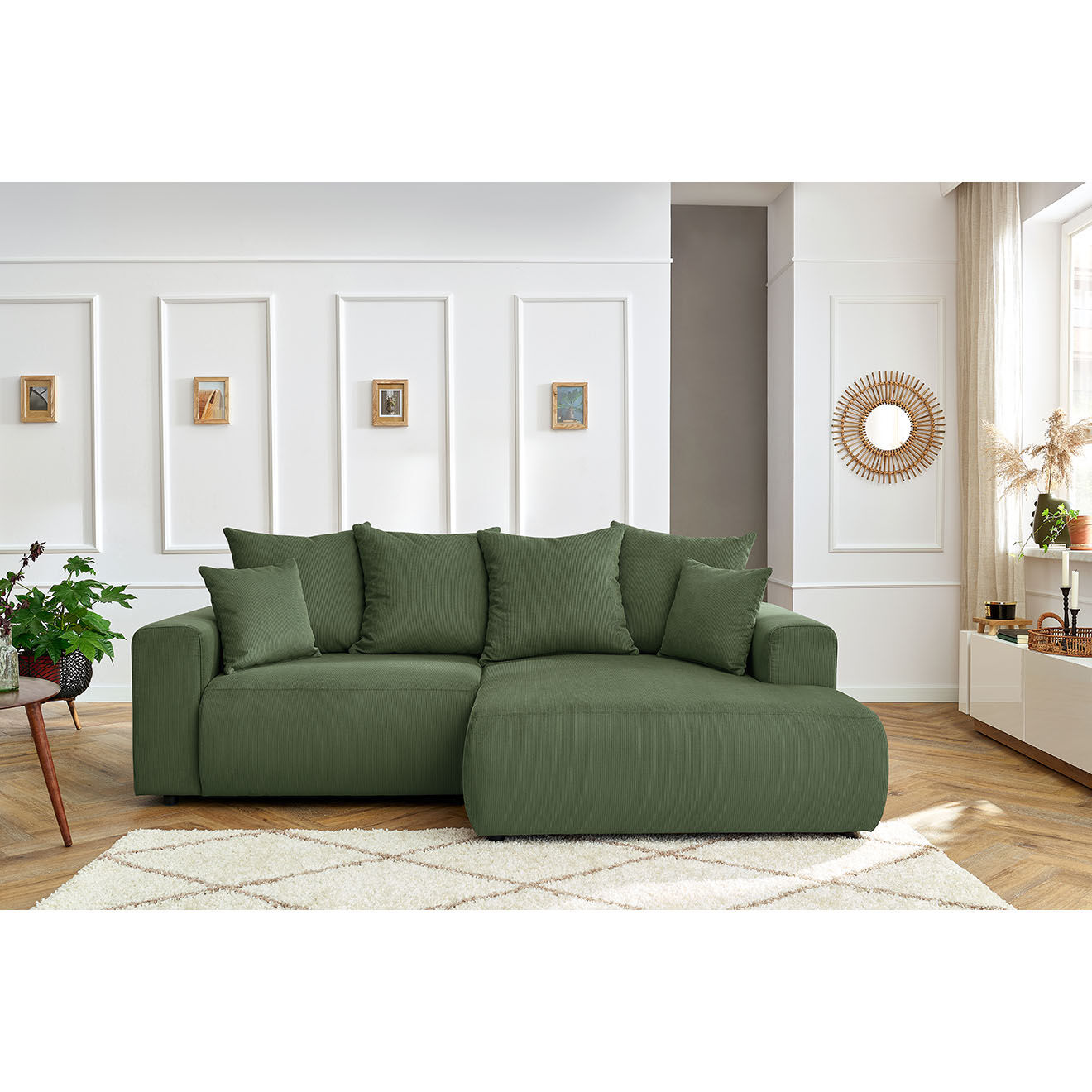 Bobochic Canapé d'angle fixe droit Enjoy vert - 237x147x95 cm