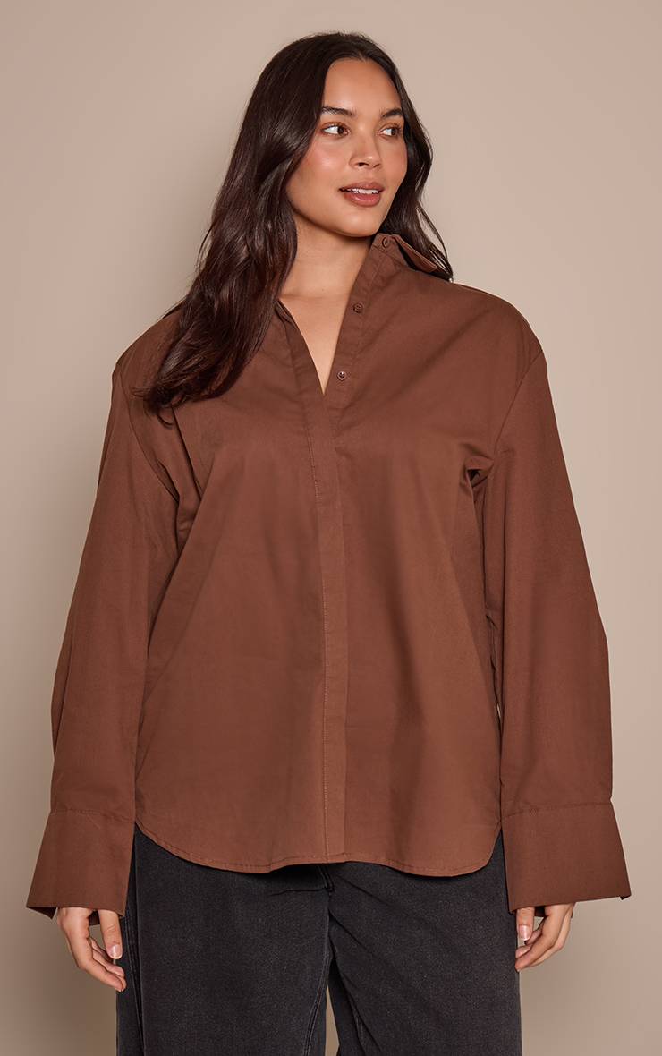 Chocolat Chemise Grande Taille En Coton À Poignets Oversize