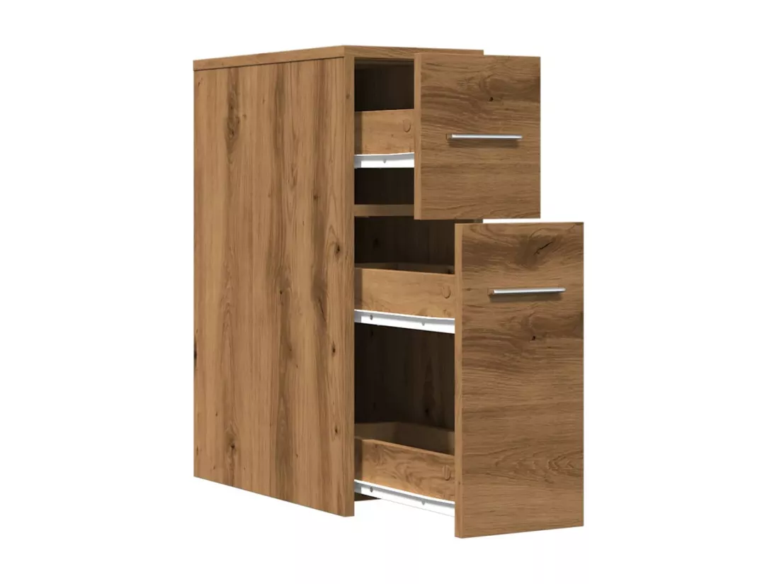 Armoire de salle de bain étroite avec roulettes chêne artisanal