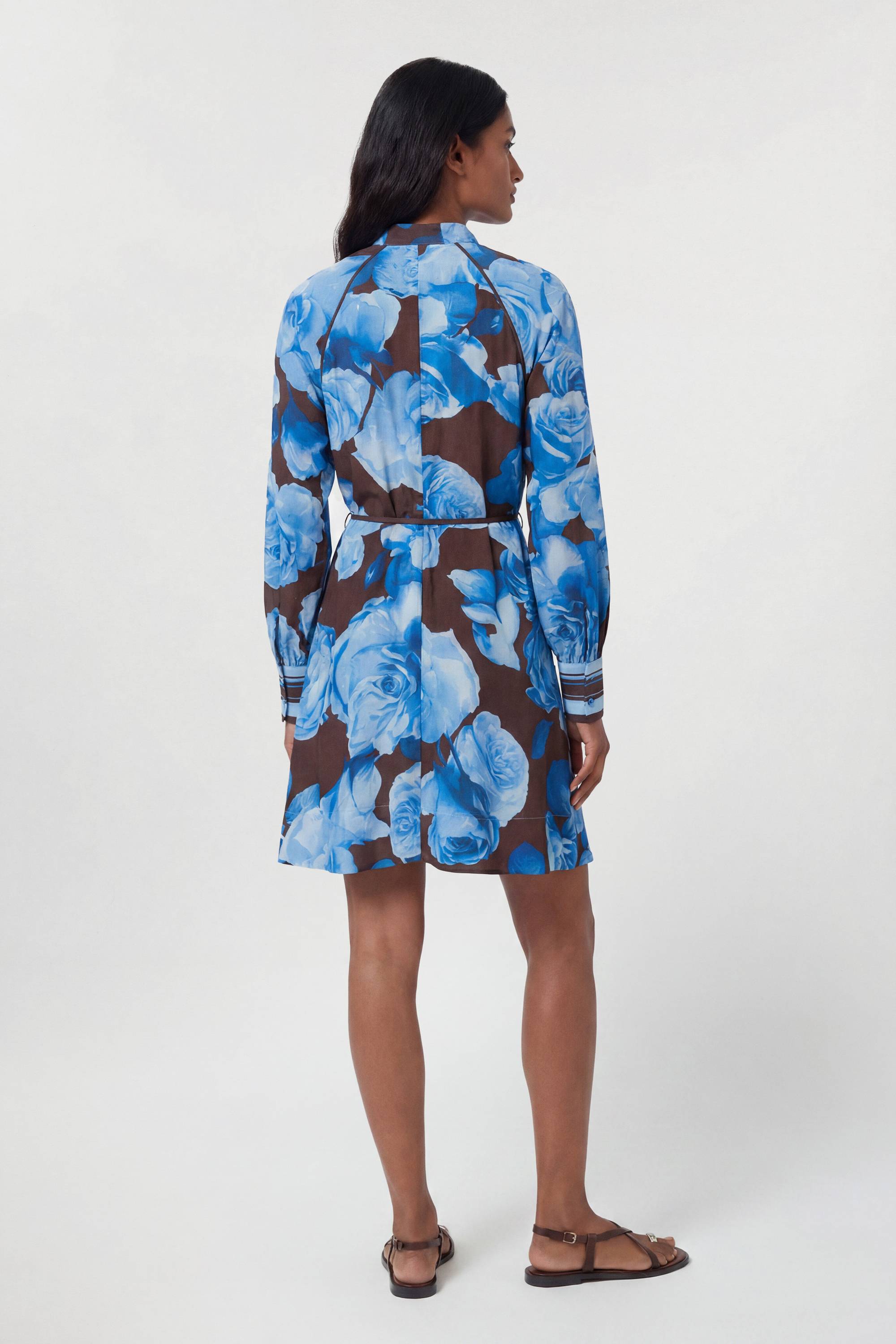 KarenMillen Robe Mini À Fleurs Bleues Contrastées Et Rayures Tissées En Viscose