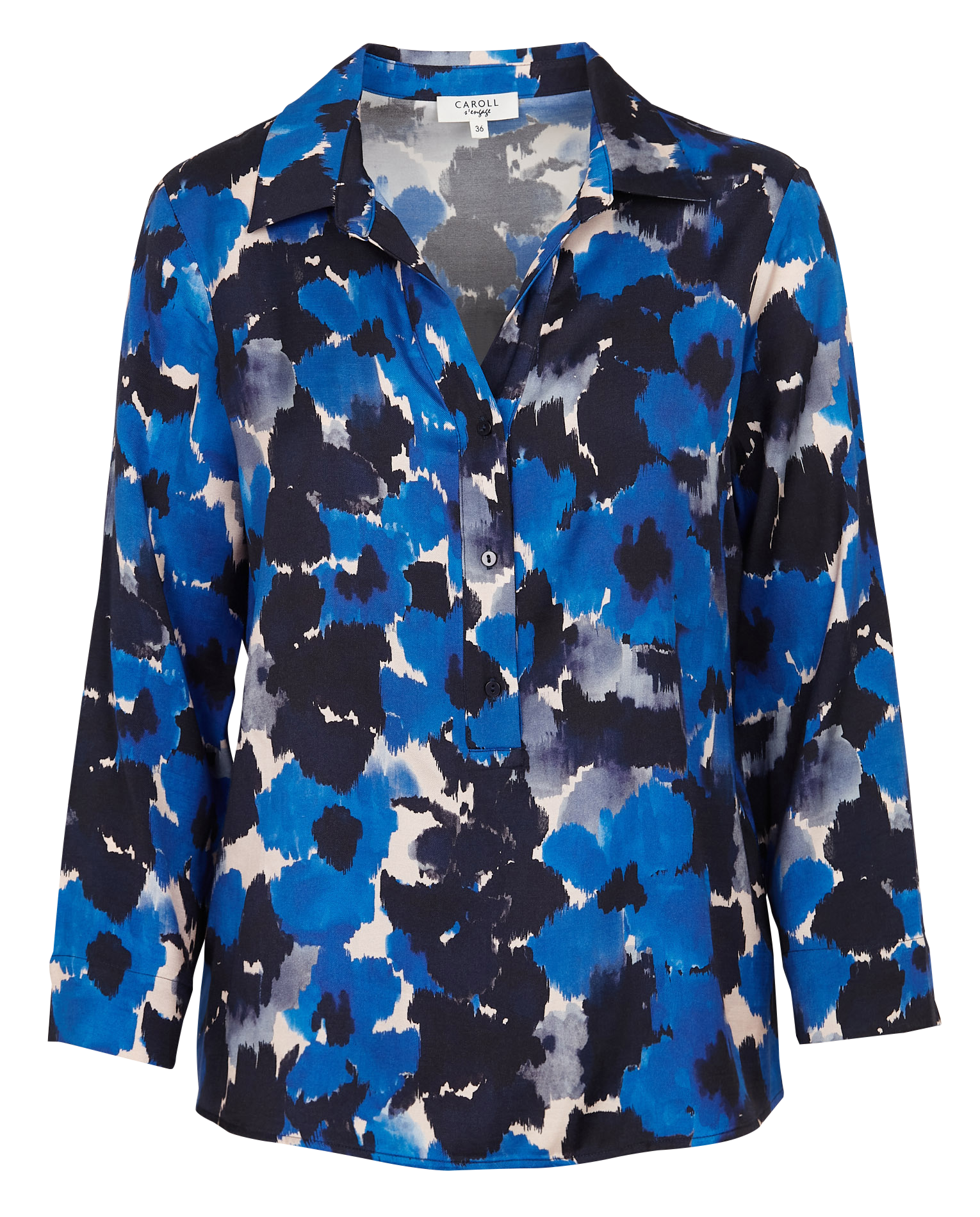 CELVI - Top ample col V à imprimé peinture florale | Bleu