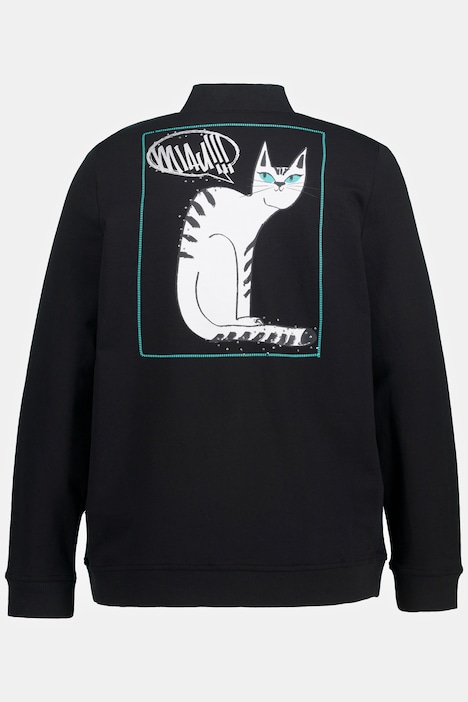 Sweatjacke, Katze, Boxy-Form, Collegekragen