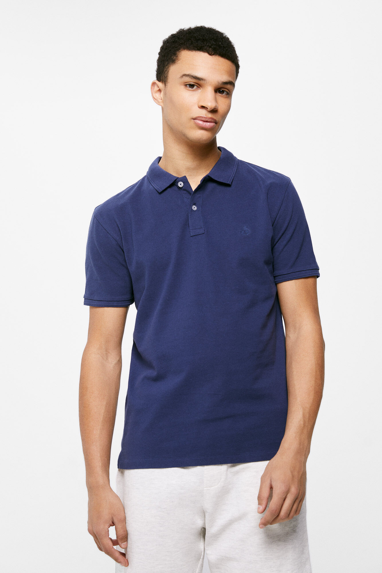 Polo piqué básico slim - azul médio