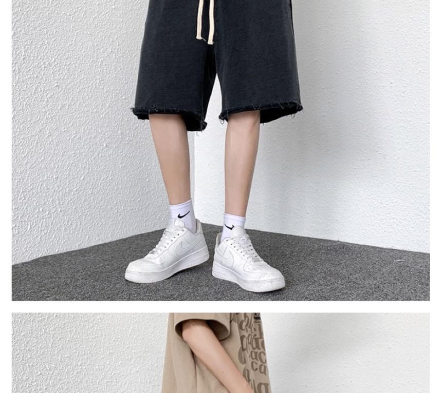 Lorencho - Gewassen denim shorts met trekkoord en franjes