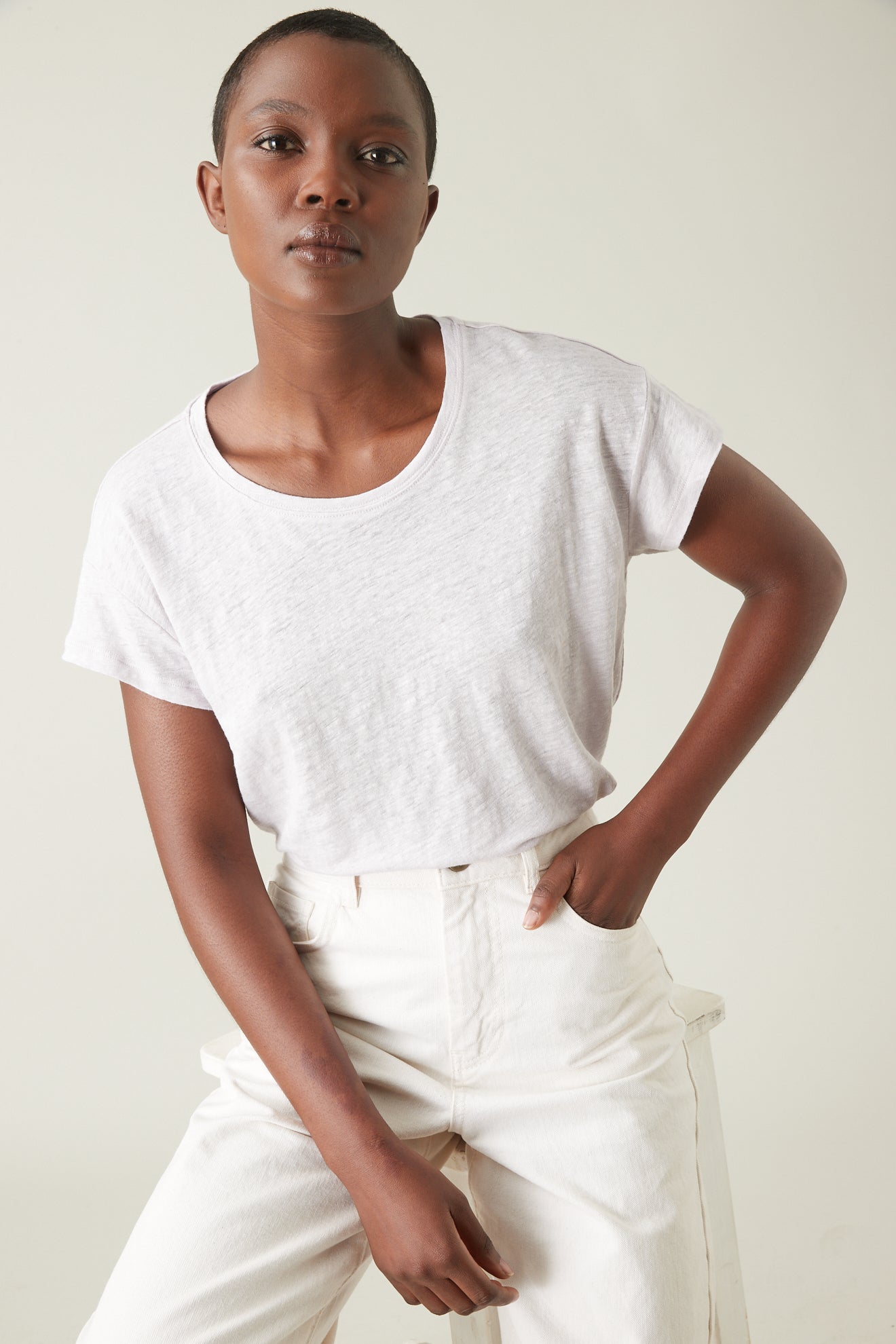 T-shirt lin femme col rond