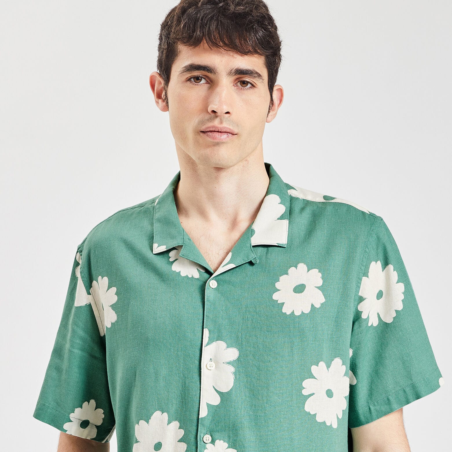 Chemise hawaienne imprimée viscose lin Vert clair
