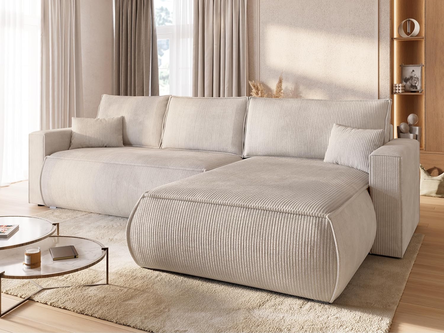 BROMARKT Sofa mit Schlaffunktion Couch L polsterreiniger Sofa Bettkasten Schlafsofa für Wohnzimmer Couch freistehend Havana Relaxsofa 3 sitzer 270x173x80 cm Weiß