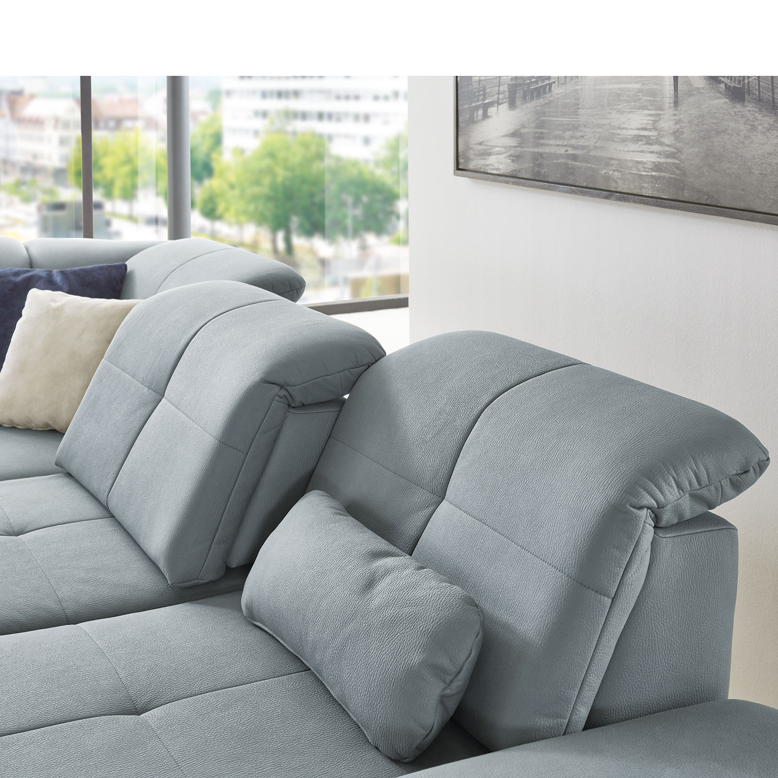 polsterpower Ecksofa - steel - Microfaser - Basismodell - Anstellhocker links