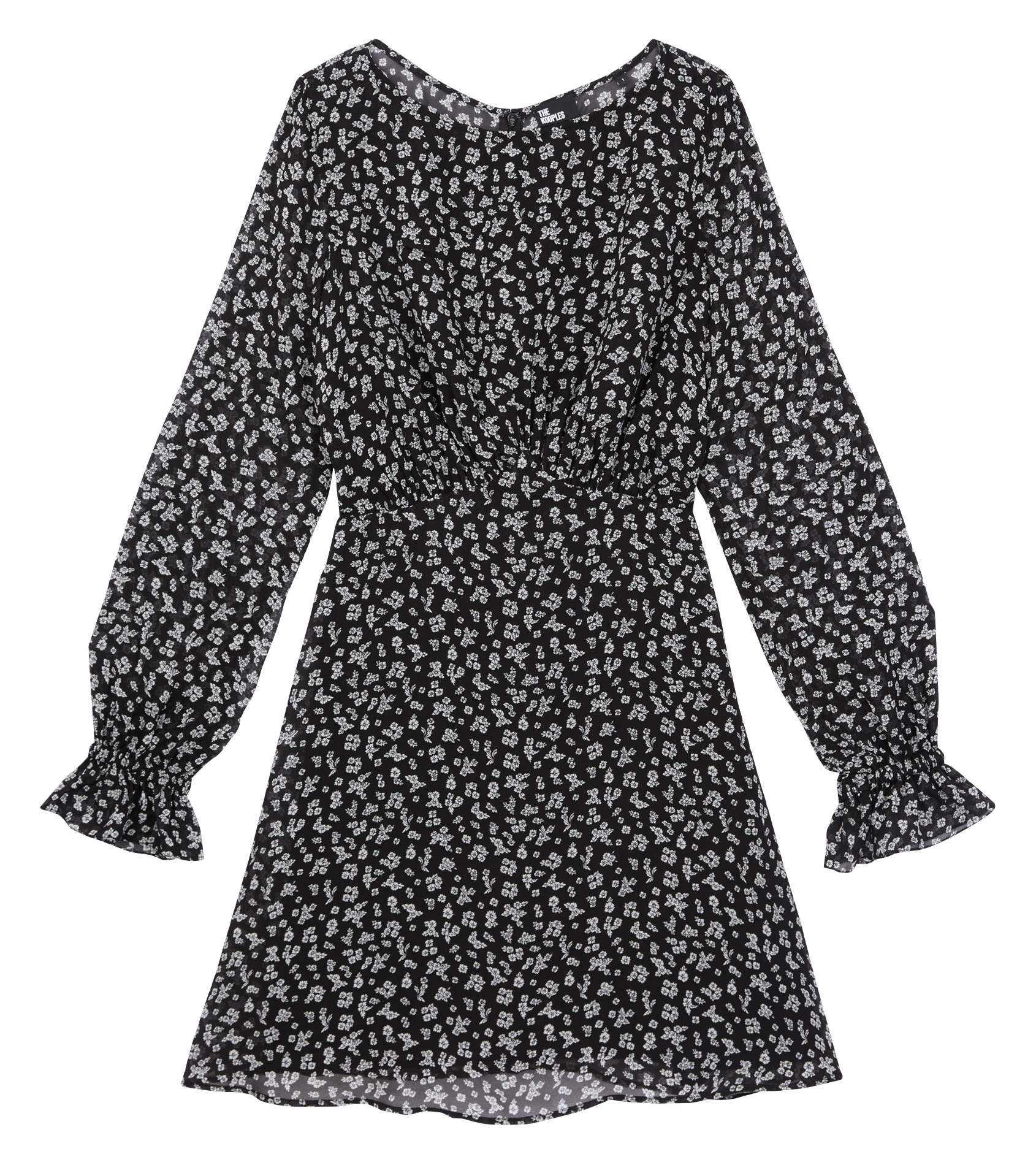 Robe courte col bateau imprimée| Noir