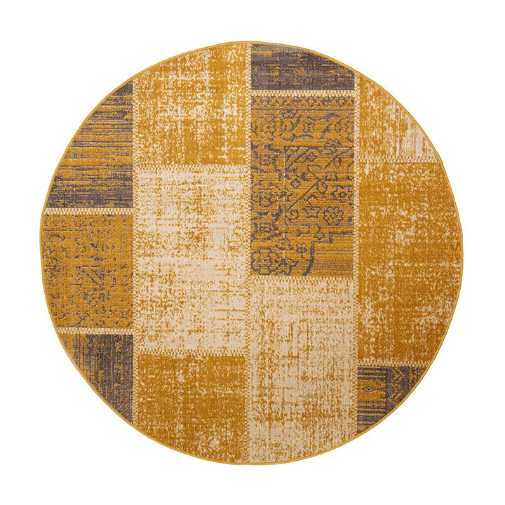 Rond patchwork vloerkleed - Spring Okergeel/Taupe | Warm