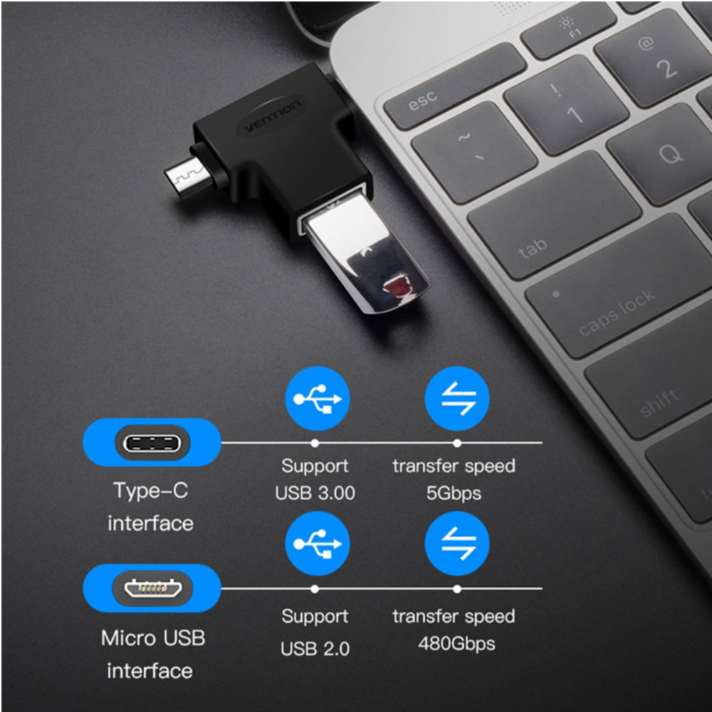 2in1 OTG USB C / Micro USB auf USB 3.0 Adapter Konverter (5GB/s) - Schwarz