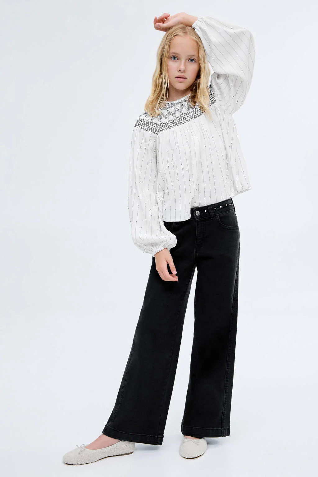 Mango Kids low waist wide leg jeans grey denim