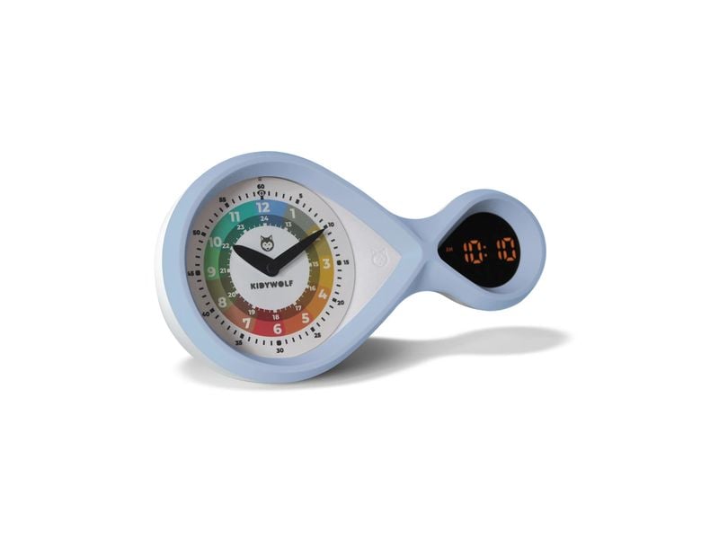 Kidywolf Analoger und digitaler Wecker blau Pädagogischer Kinderwecker mit Doppelanzeige
