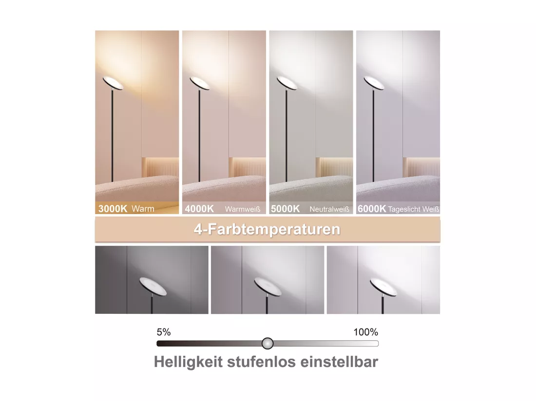 Anten Lampadaire Noir | 30 W à intensité variable avec télécommande | 3 couleurs de lumièr |Luminosité réglable en continu pour salon bureau