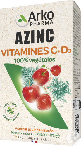 Arkopharma Azinc Végétal Vitamine C + D3 20 Comprimés Effervescents