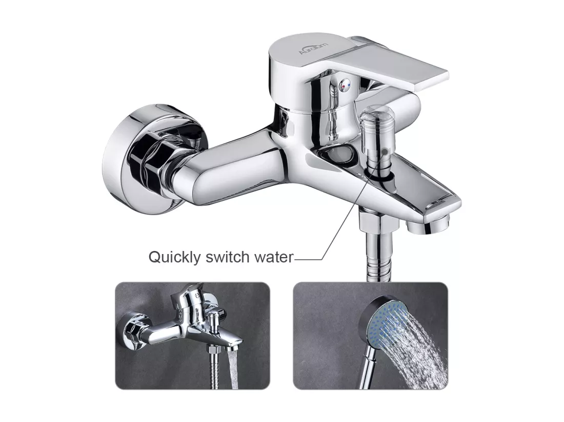 Mitigeur Robinet de Baignoire avec Douchette Bain Douche Mitigeur de Baignoire Mural Mitigeur Monocommande Chromé Salle de Bain