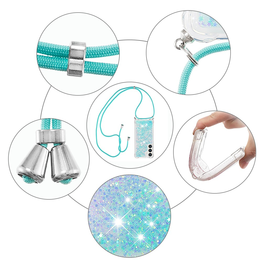 Samsung Galaxy S24 Necklace Gummi Hülle Liquid Glitzer   Handykette (130cm) - Türkis