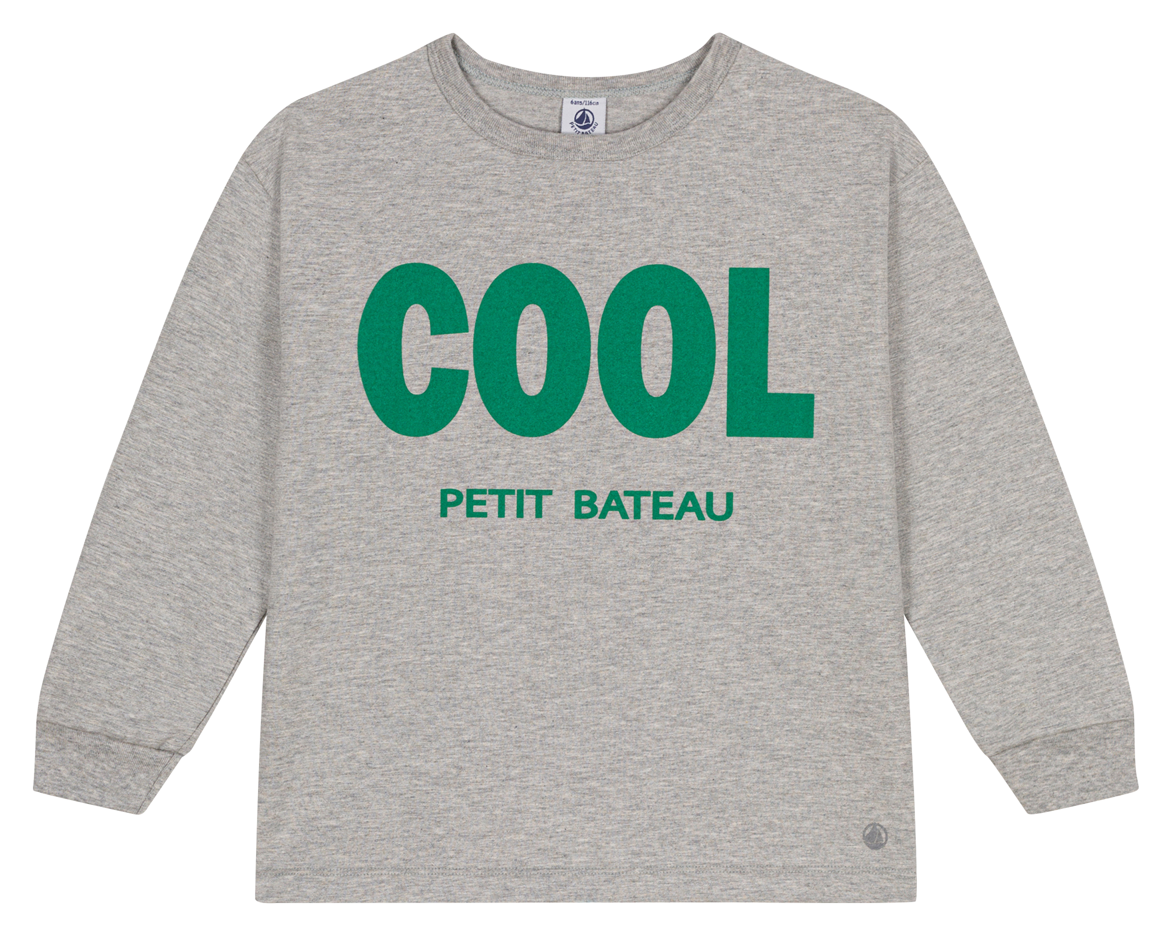Tee-shirt col rond droit en coton sérigraphié | Gris