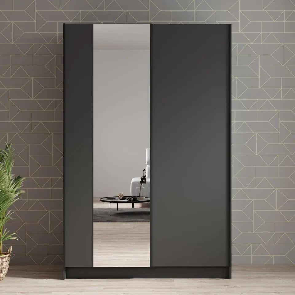 Meubella - Kledingkast Salta - Zwart - 120 cm - Met spiegel