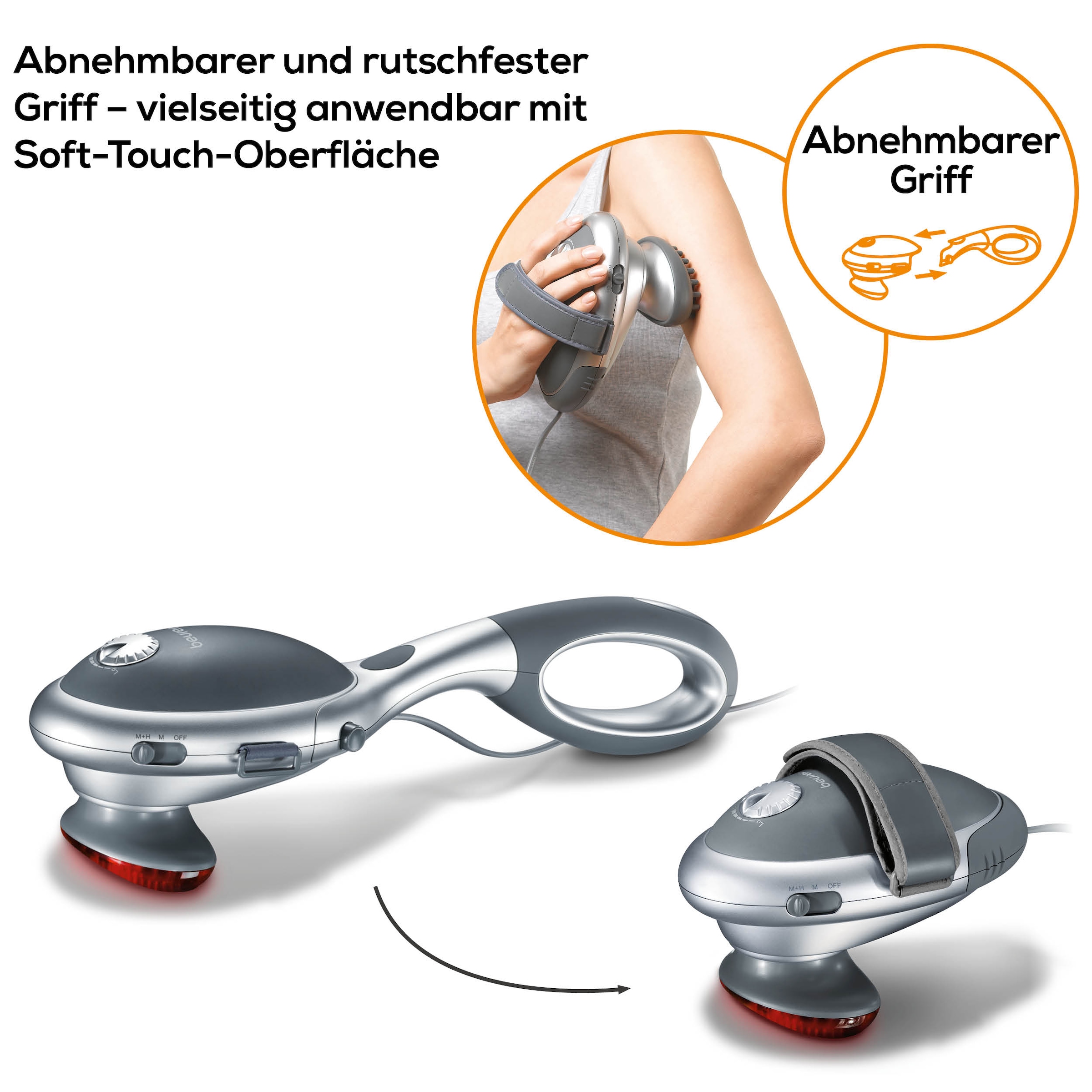 BEURER Massagegerät »MG 70 für eine tiefenwirksame Klopfmassage mit Infrarotwärme« Vielseitig anwendbar mit oder ohne Handgriff, 2 Massageaufsätze