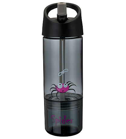 Carl Oscar Trinkflasche m. Strohhalme - 2-I-1 - Graue m. Spinne