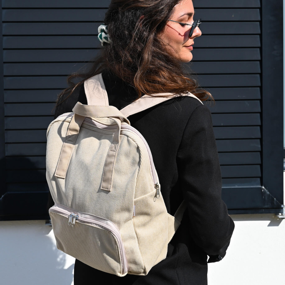 Sac À Dos Pliable Gaby Velours Côtelé Beige