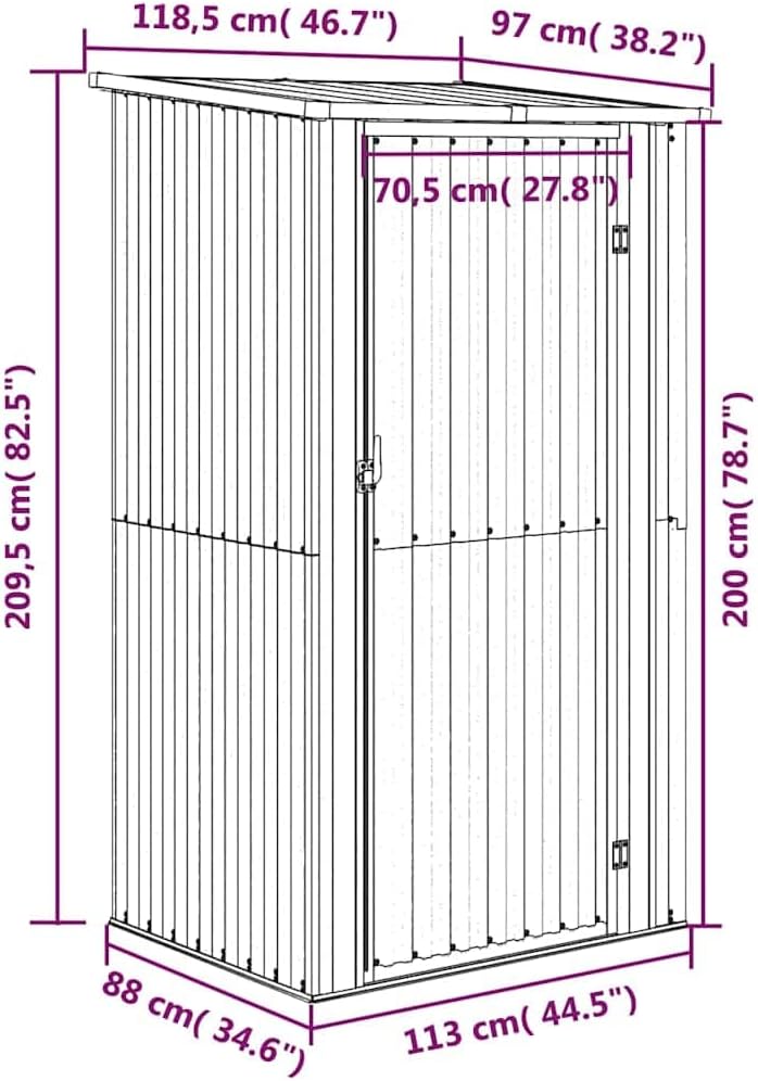 vidaXL Geräteschuppen Gartenhaus Schuppen Gerätehaus Lagerschuppen Gartenschrank Pultdach Garten Grau 118,5x97x209,5 cm Verzinkter Stahl