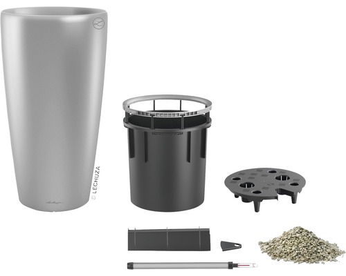 Lechuza Rondo plantenbak Ø 32 cm H 56 cm zilver incl. zelfbewateringssysteem, plantenbak, substraat en waterniveau-indicator