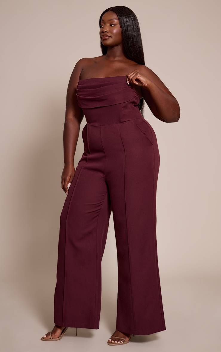 Prune Combinaison Grande Taille Bandeau Col Bénitier Avec Poches