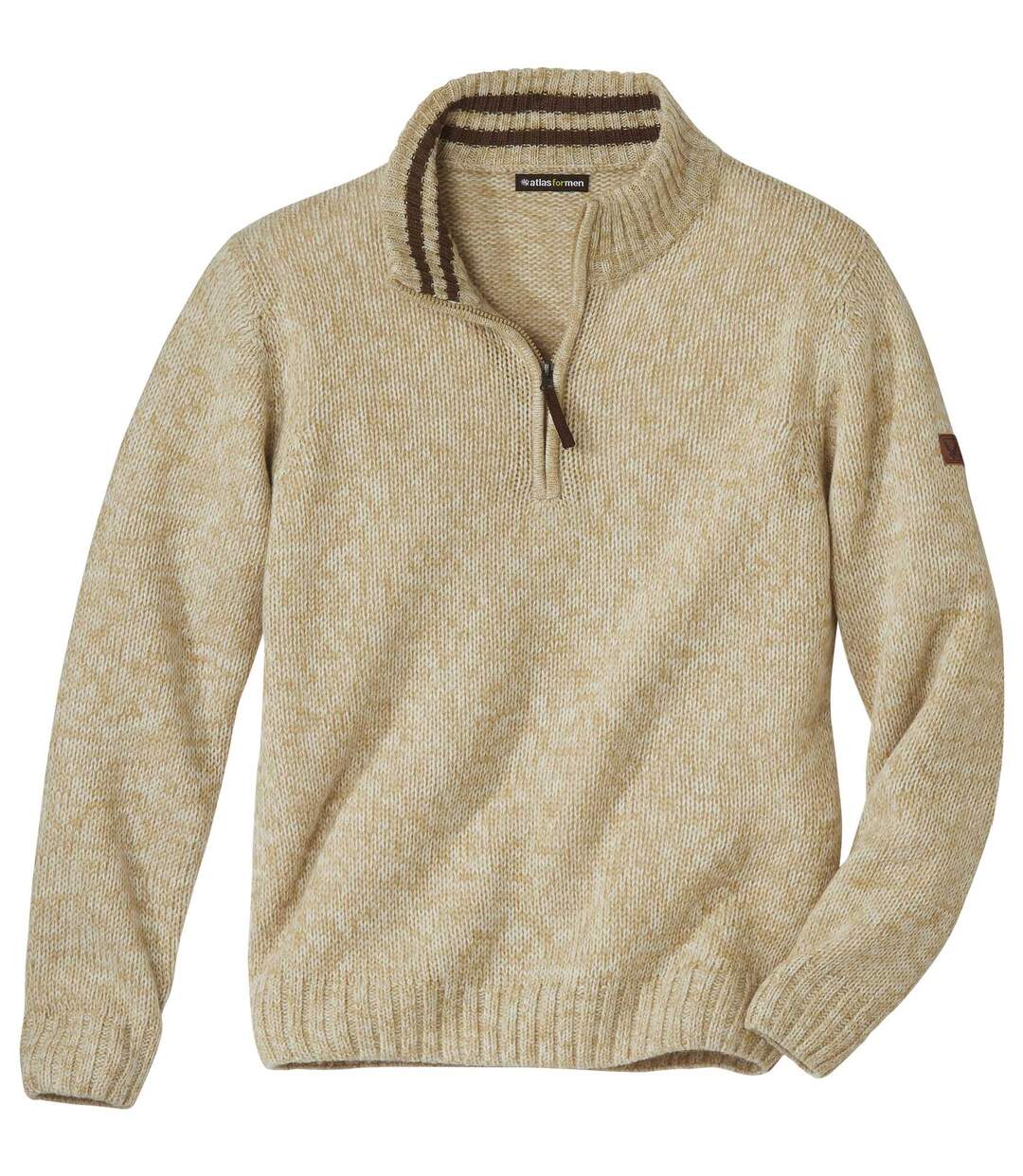 Pull Tricot Col Camionneur Beige Chiné