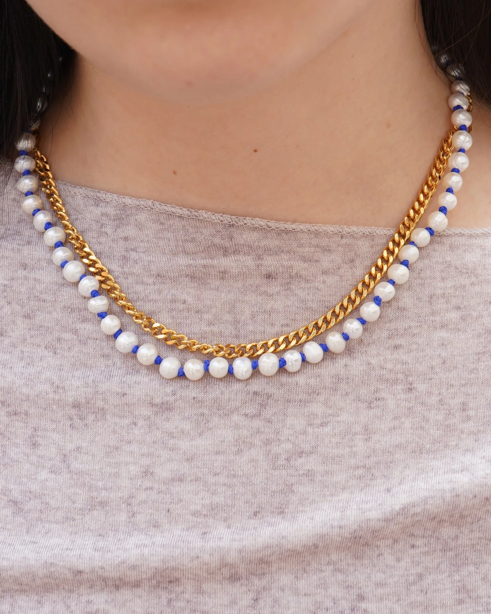 Collier Blue Knitted Pearl Wilhelmina Garcia