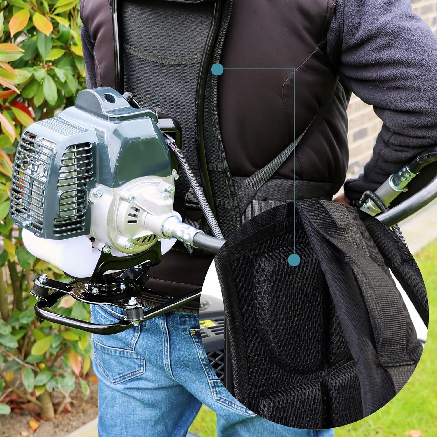 Wiltec 2-in-1 Multifunktionsgerät mit 2-Takt-Motor mit Rucksack, Backpacker Multigartengerät, Multitool Gartenwerkzeug mit u.a. Rasentrimmer
