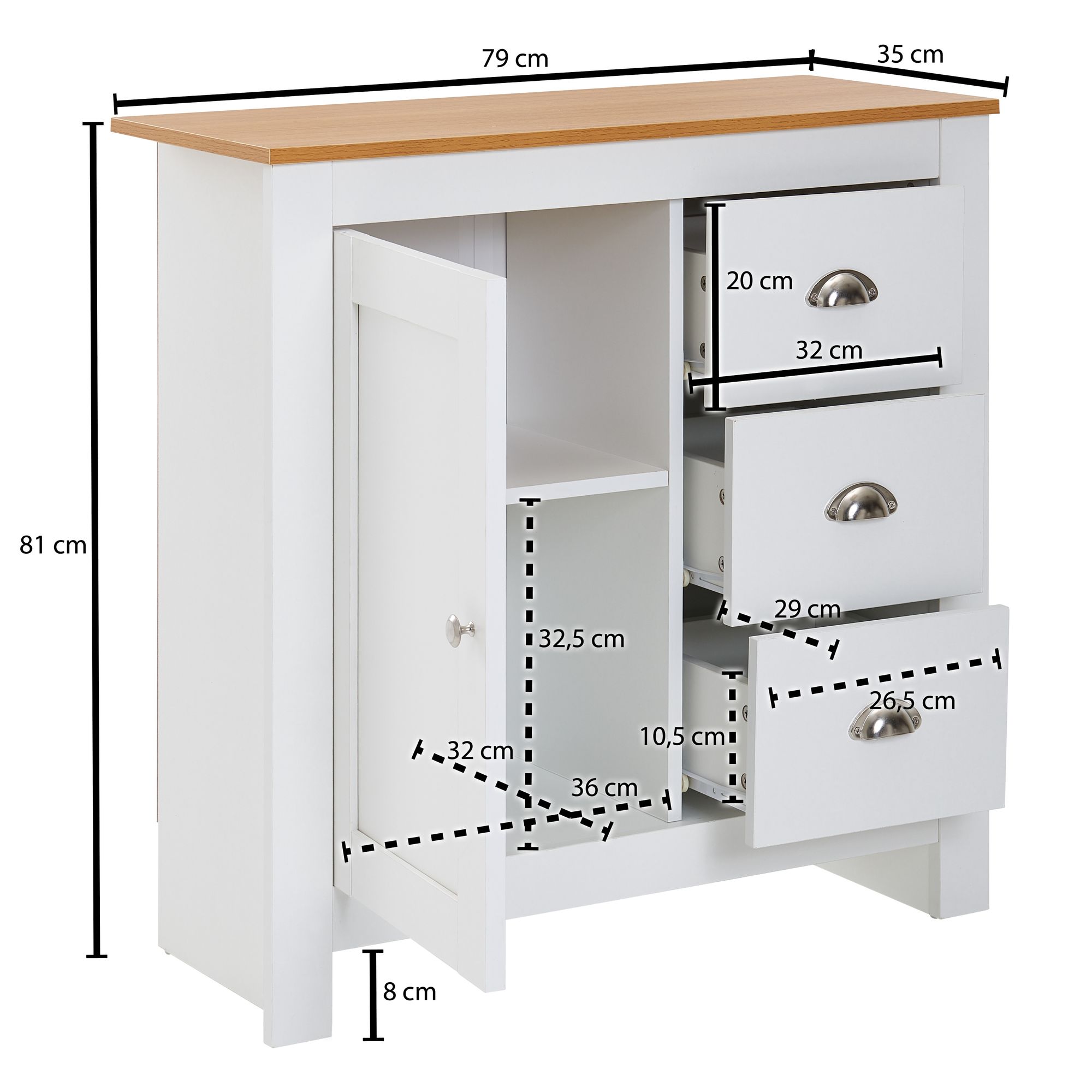 KADIMA DESIGN Moderne Schubladenkommode, Eiche-Finish, 3 Schubladen, 2 Türfächer