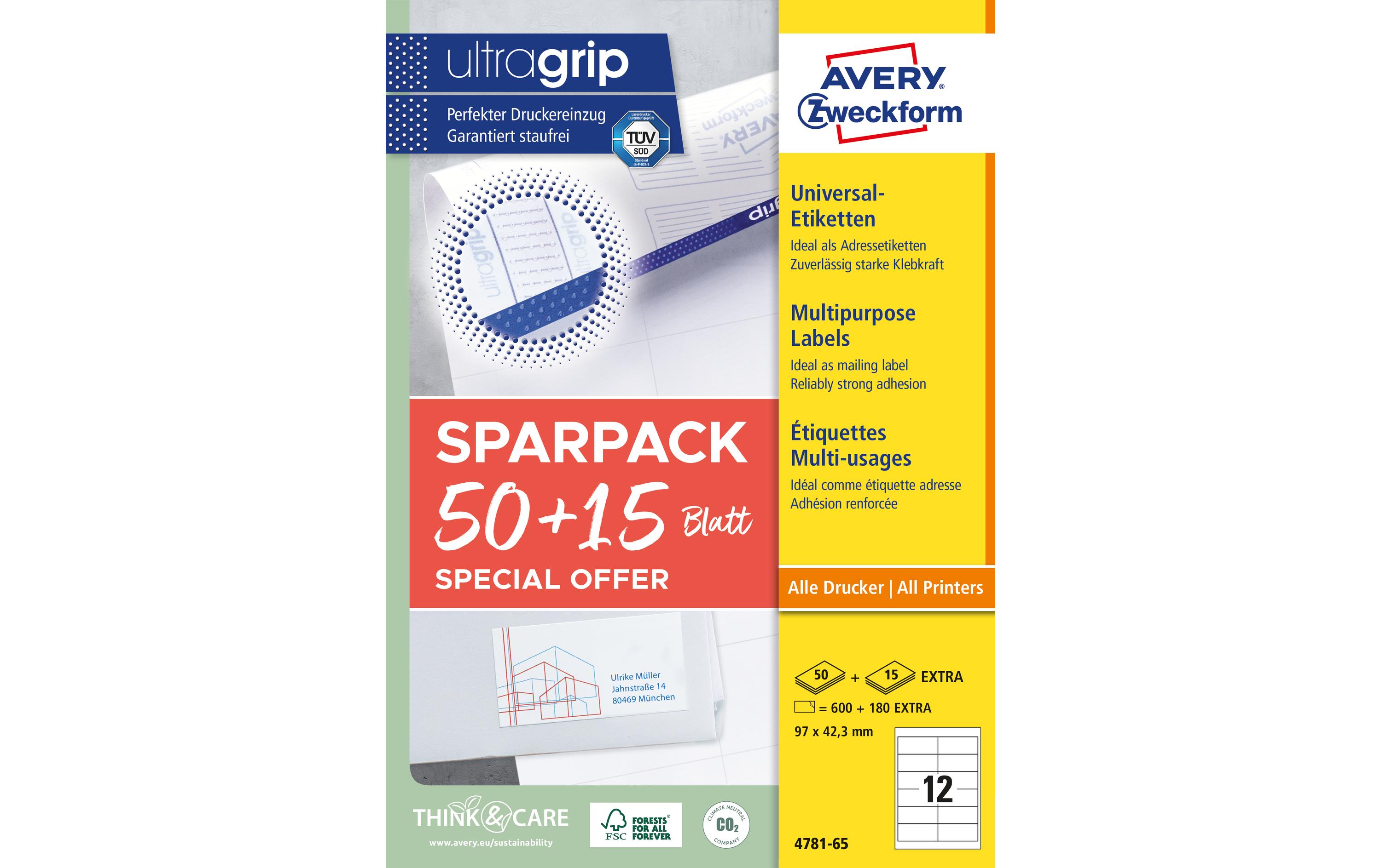 Universal-Etiketten 4781-65, 97 x 42.3 mm, 65 BlattPermanent haftende Etiketten