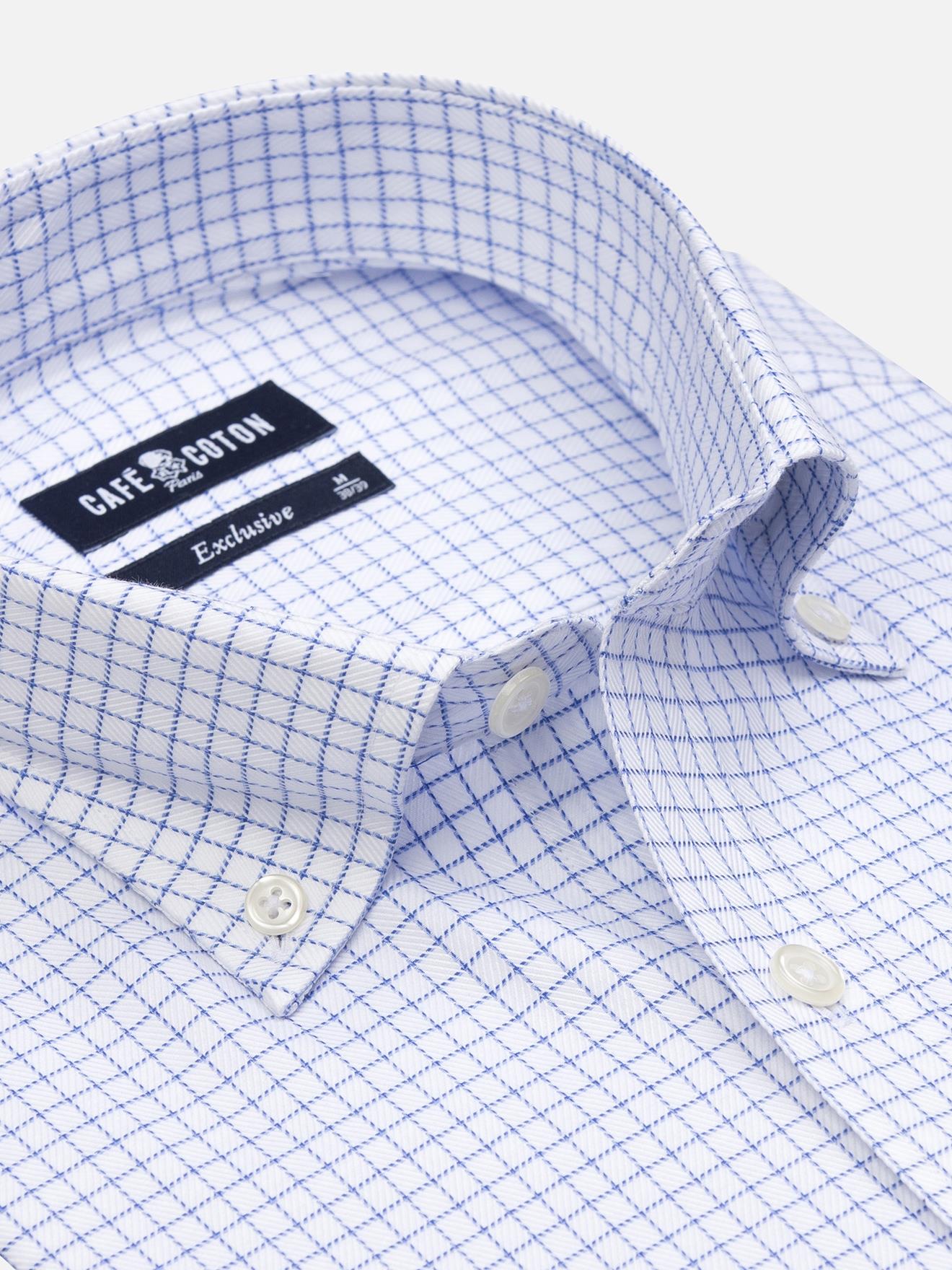 Chemise cintrée Oleg à carreaux bleus- Col Boutonné