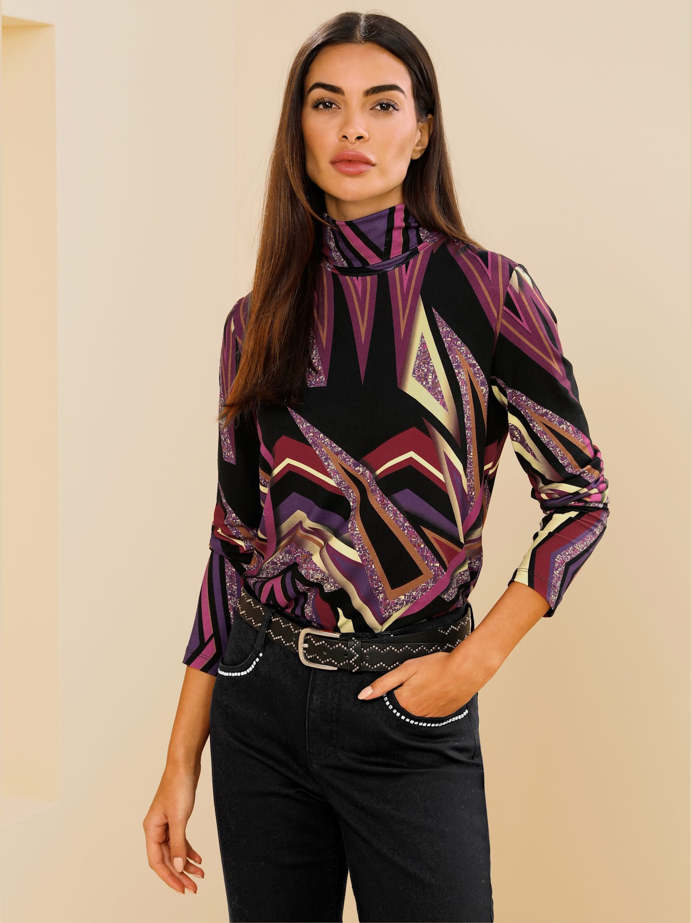 T-shirt col roulé motif imprimé exclusif