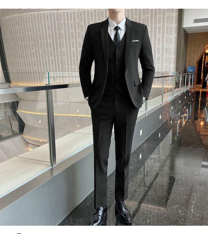 Bay Go Mall - Set: V-hals effen gilet met knoopjes + blazer met één knoop + rechte pantalon met hoge taille