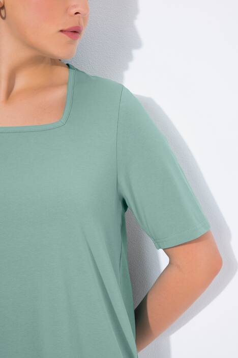 T-Shirt, A-Linie, Carré-Ausschnitt, Halbarm, helles moosgrün