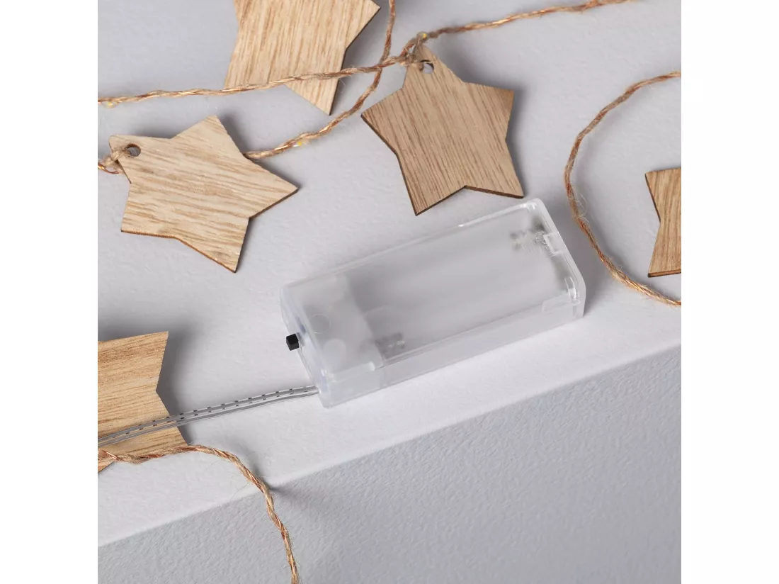 Guirlande Lumineuse LED Étoiles Bois avec Piles 2.2m Blanc Chaud 3000K
