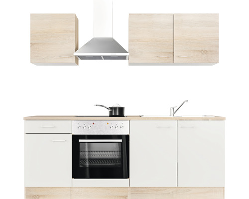 Flex Well keukenblok met apparatuur Samoa 210 cm wit sonoma eiken mat gedemonteerde variant omkeerbaar 00010258