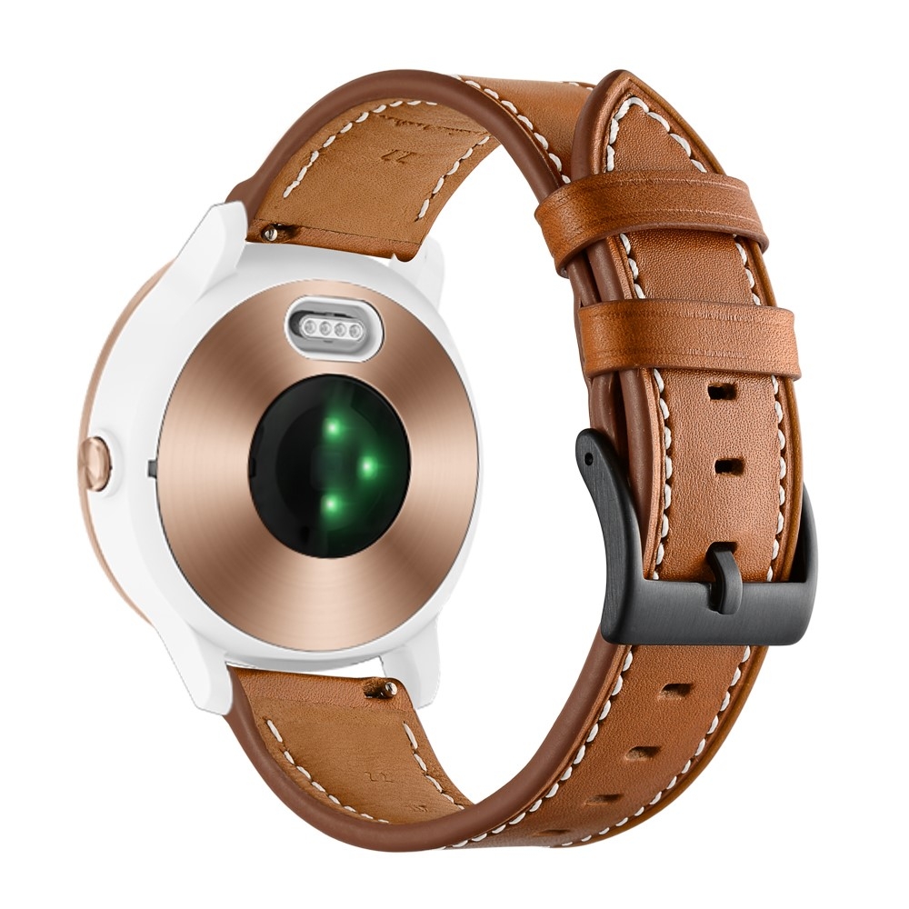 (Gr. M) Garmin Vivoactive 5 / 3 / Vivomove HR / Forerunner 645 Music Echtleder Ersatz Armband mit Dornschliesse (Gelenkumfang 160-220 mm) - Braun