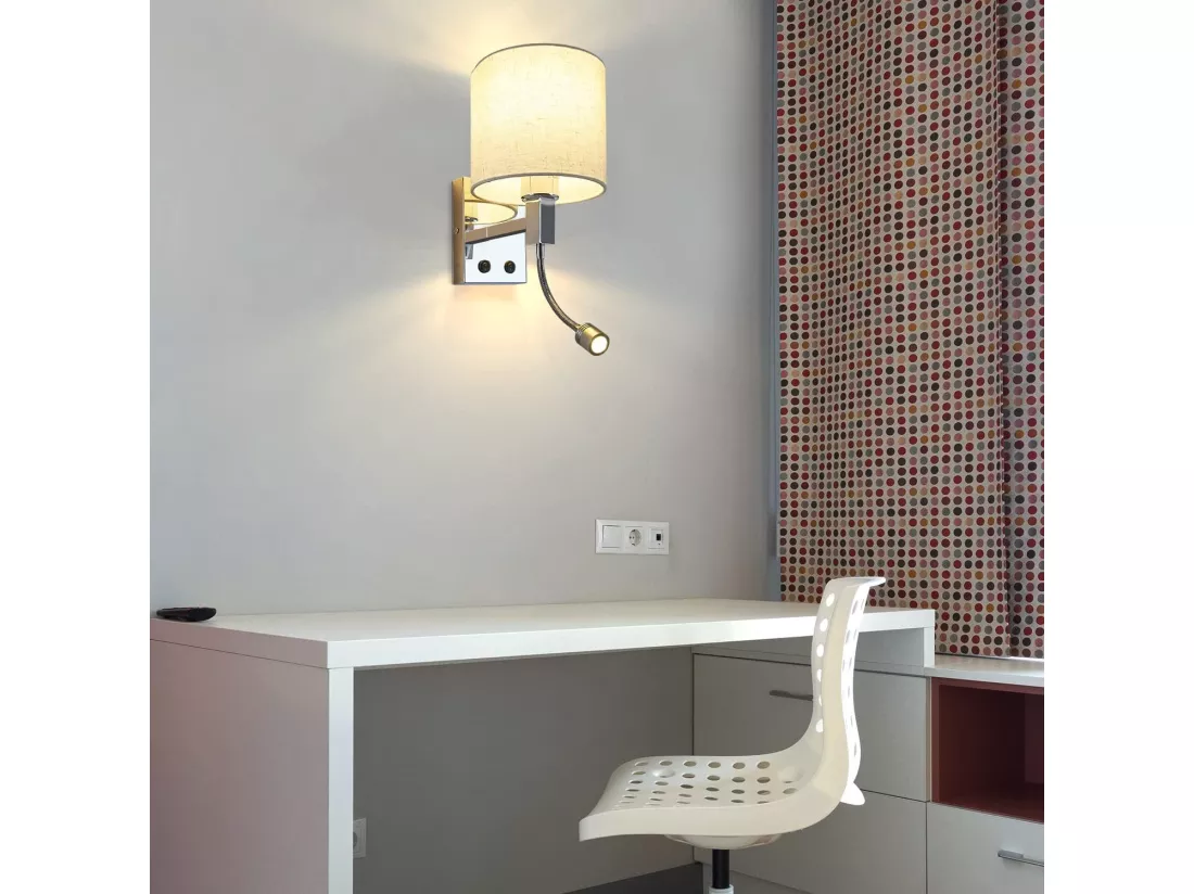 NETTLIFE Applique LED avec interrupteur, applique murale d'intérieur, lampe de lecture, abat-jour en tissu, lampe de lit orientable